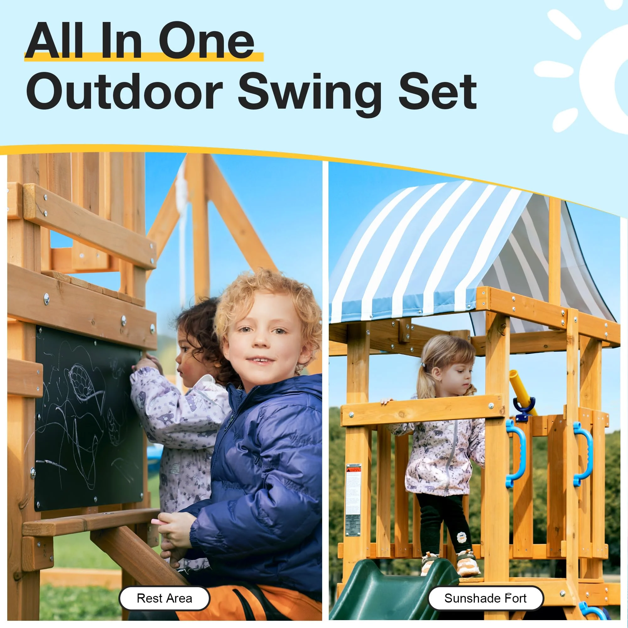 ROBUD Wooden Swing Sets for Backyard - Image 6