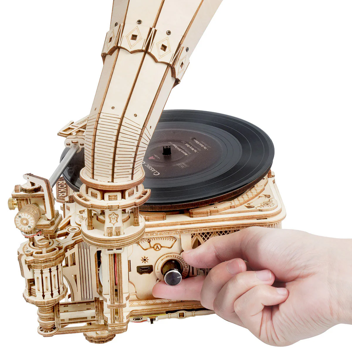 ROKR Classic Gramophone 3D Wooden Puzzle LKB01D (Electric Version) - Image 4