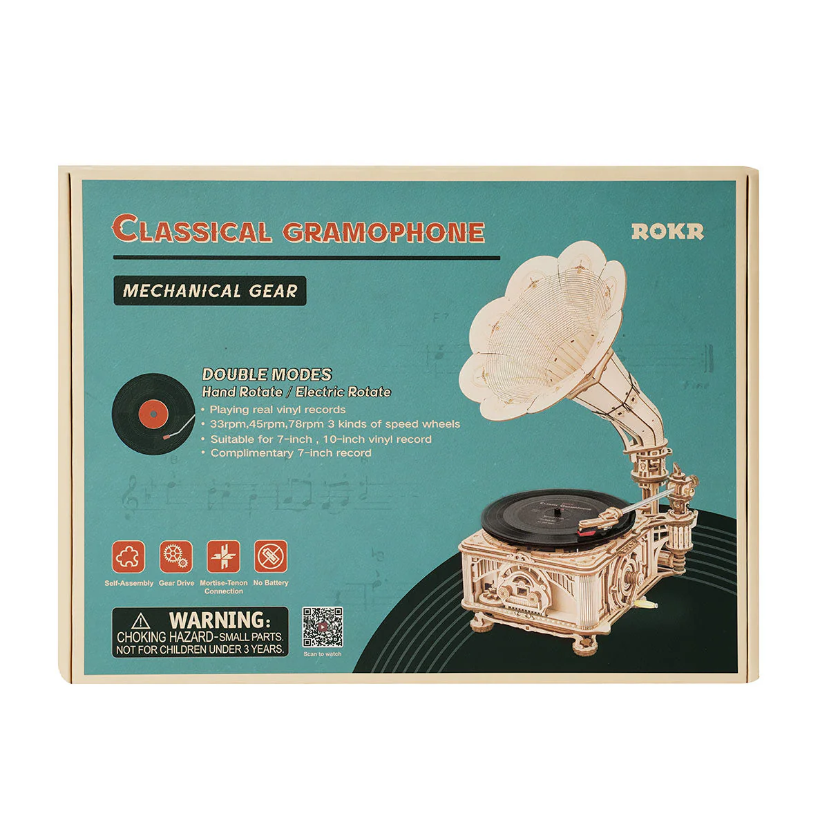 ROKR Classic Gramophone 3D Wooden Puzzle LKB01D (Electric Version) - Image 6