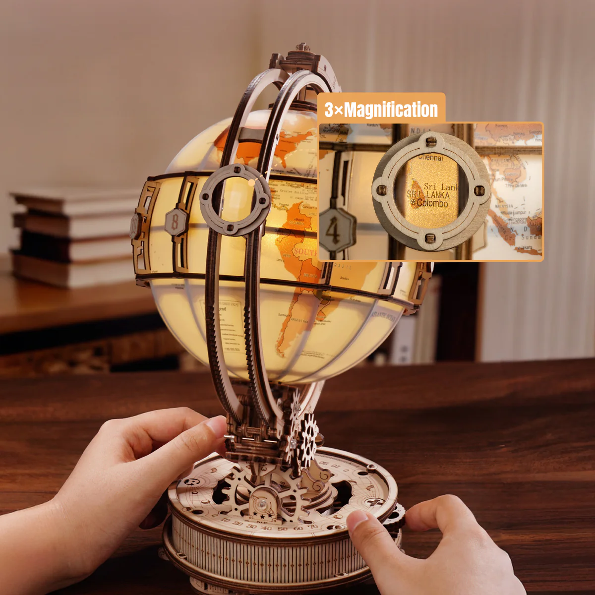 ROKR Luminous Globe 3D Wooden Puzzle ST003D (Electric Version) - Image 4