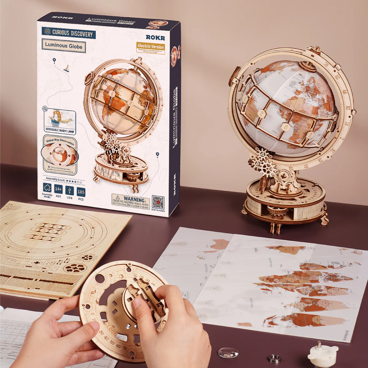ROKR Luminous Globe 3D Wooden Puzzle ST003D (Electric Version) - Image 7