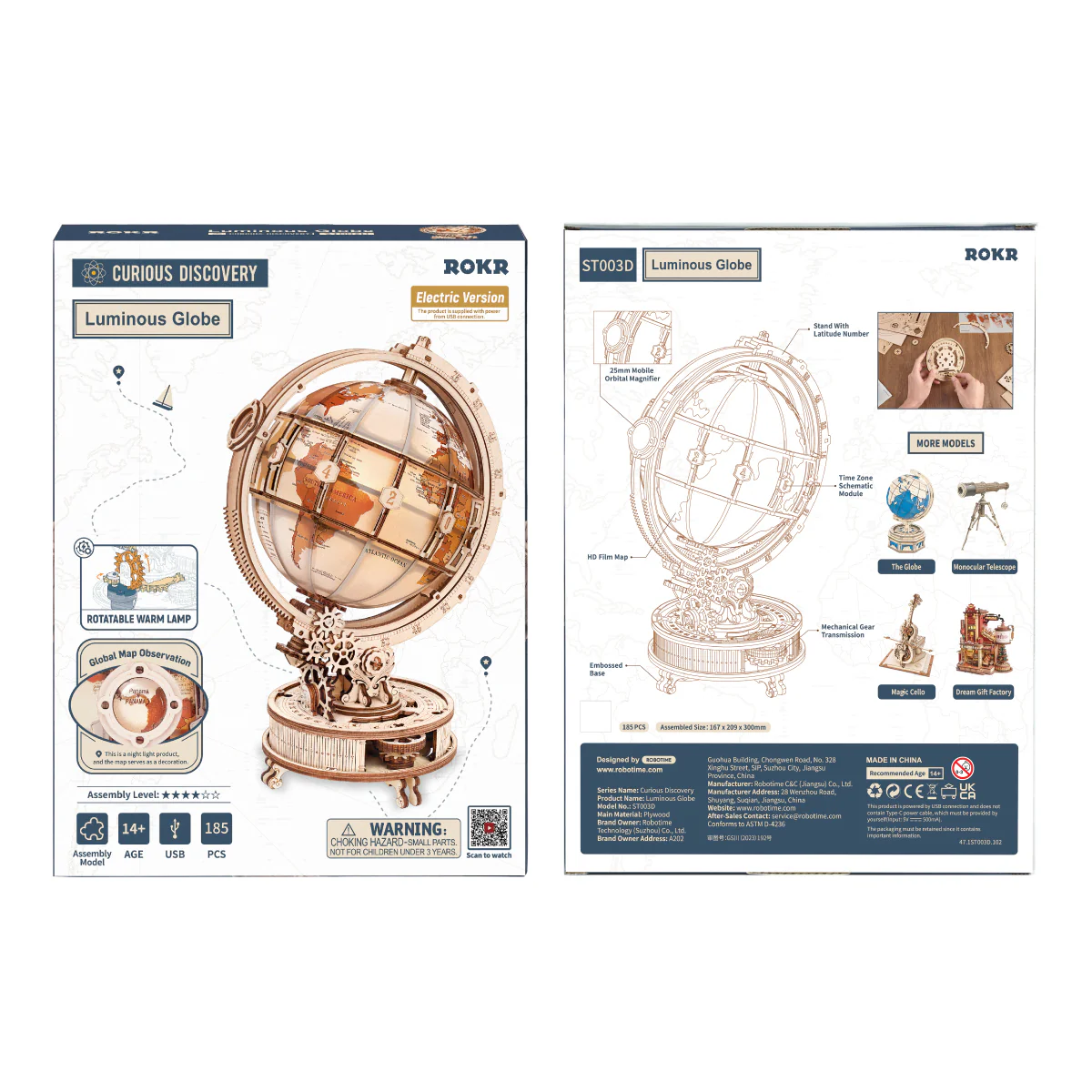 ROKR Luminous Globe 3D Wooden Puzzle ST003D (Electric Version) - Image 8