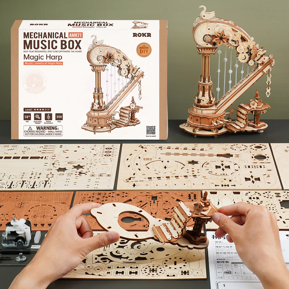 ROKR Magic Harp Music Box Wooden 3D Puzzle AMK71 - Image 7