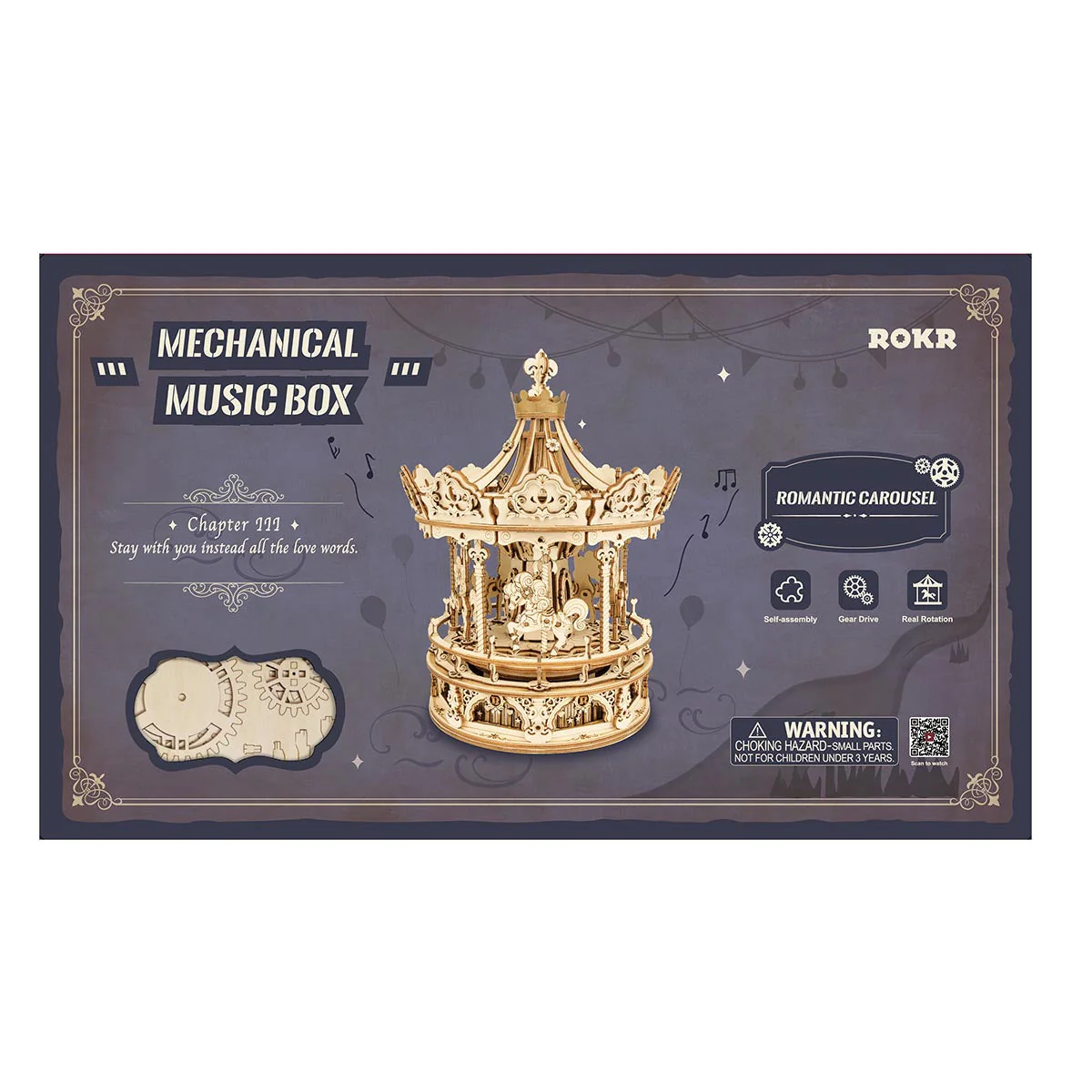 ROKR Romantic Carousel Mechanical Music Box 3D Wooden Puzzle AMK62 - Image 6