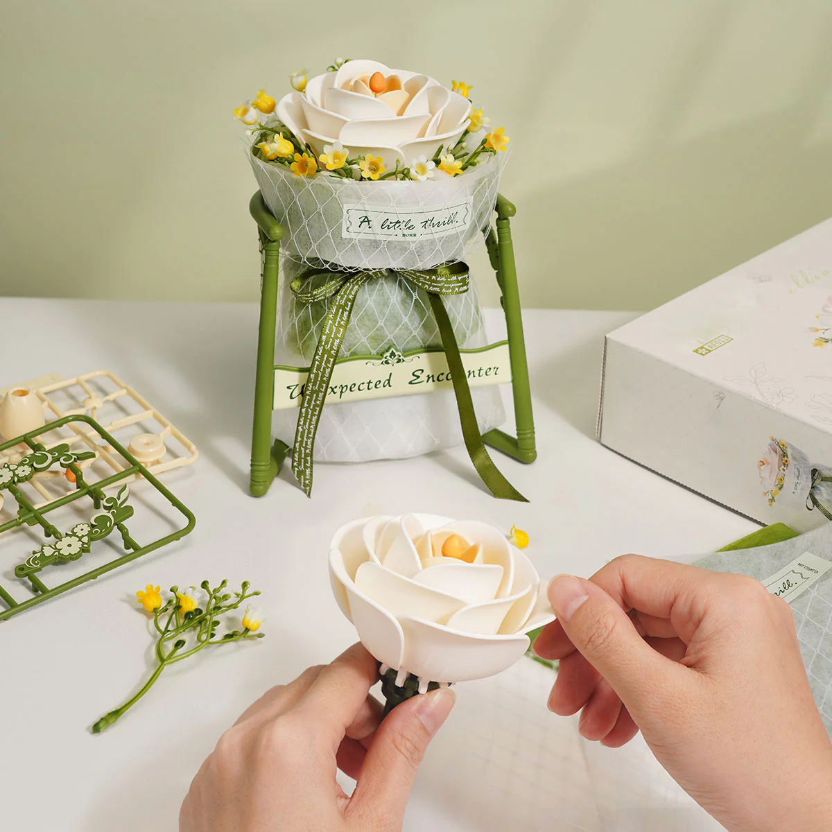 ROKR White Camellia DIY 3D Puzzle Model AF011 - Image 4