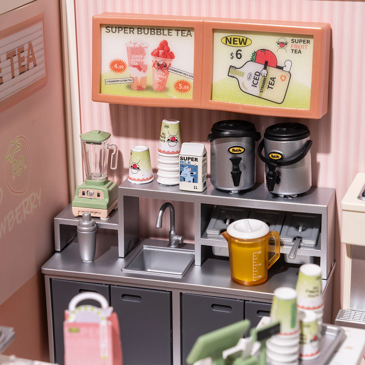 Rolife Super Creator Double Joy Bubble Tea DIY Miniature House Kit DW006 - Image 4