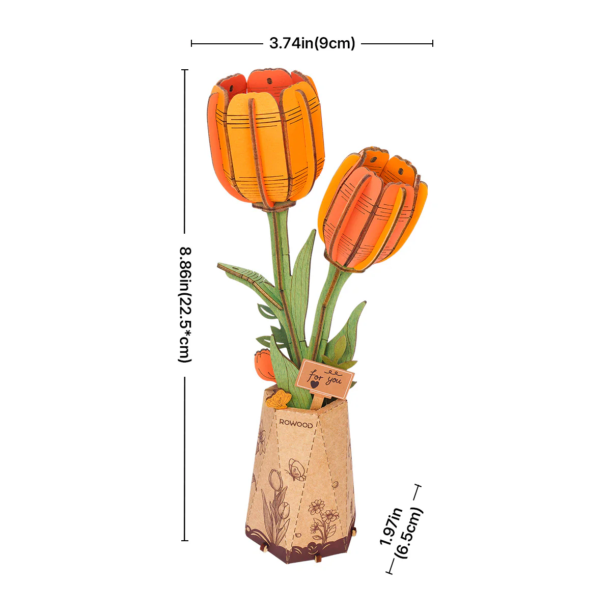 Rowood Orange Tulip DIY Wooden Flower 3D Puzzle TW081 - Image 5