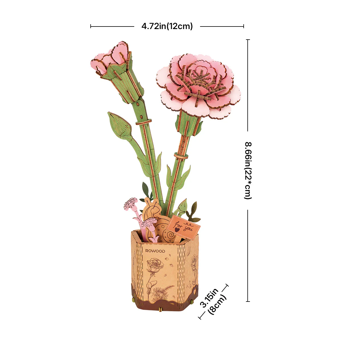 Rowood Pink Carnation DIY Wooden Flower 3D Puzzle TW051 - Image 6