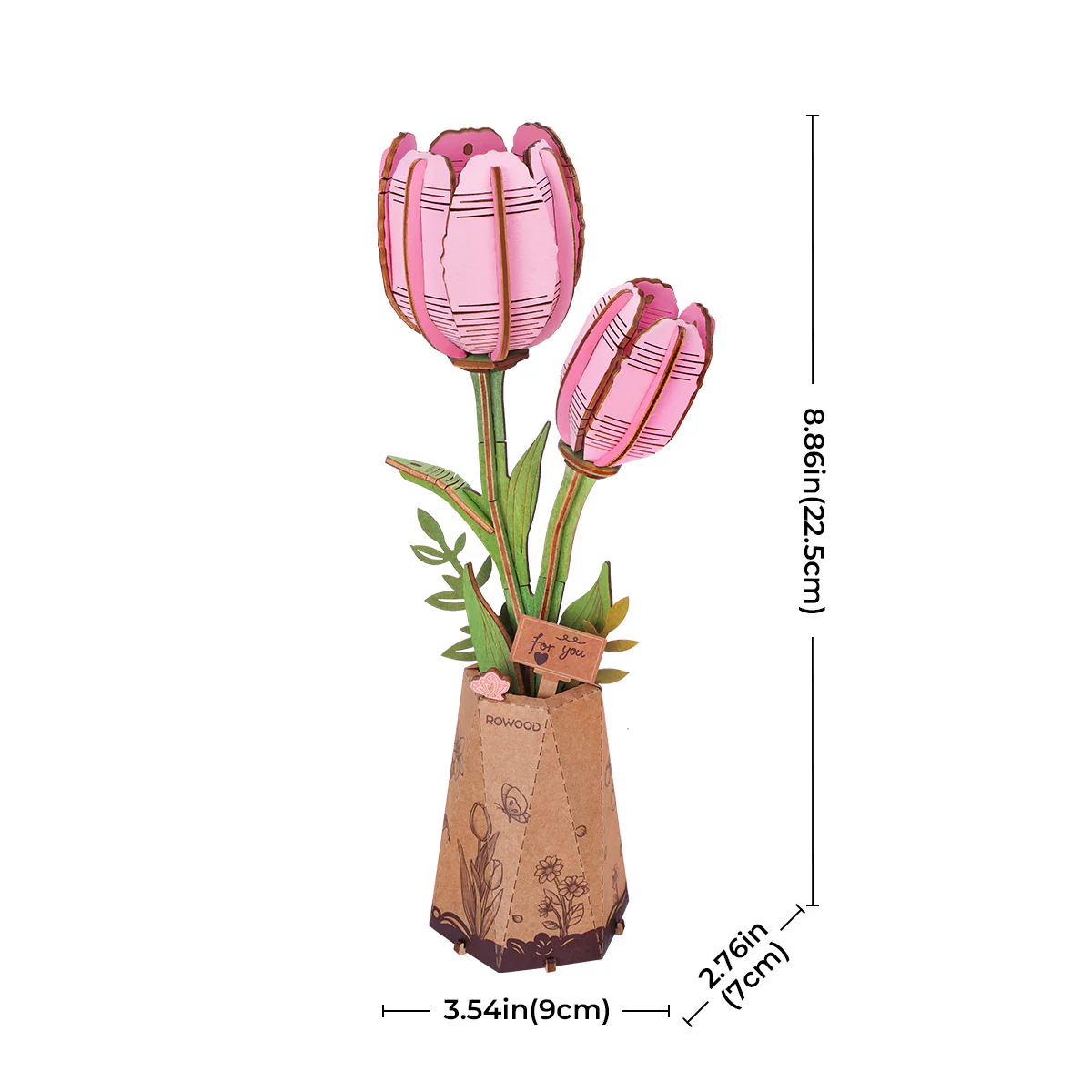 Rowood Pink Tulip DIY Flower 3D Wooden Puzzle TW082 - Image 6