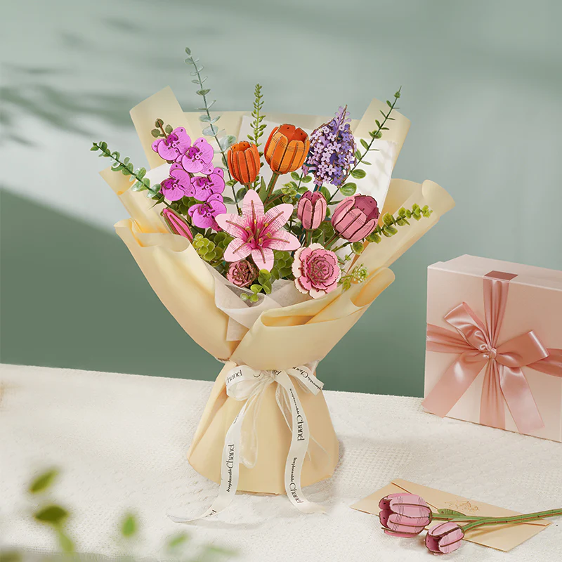 Rowood Pink Tulip DIY Flower 3D Wooden Puzzle TW082 - Image 8