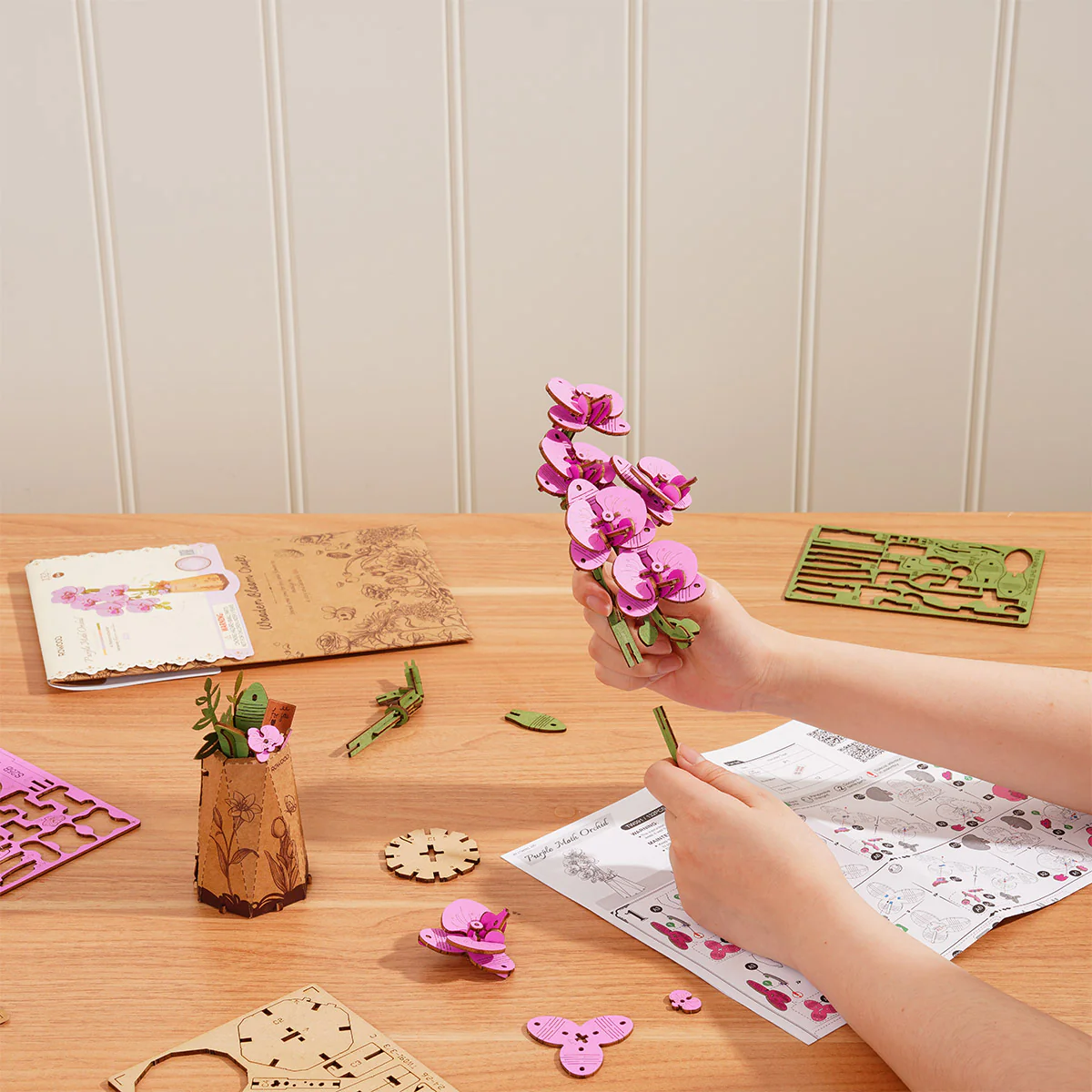Rowood Purple Moth Orchid DIY Flower 3D Wooden Puzzle TW091 - Image 3