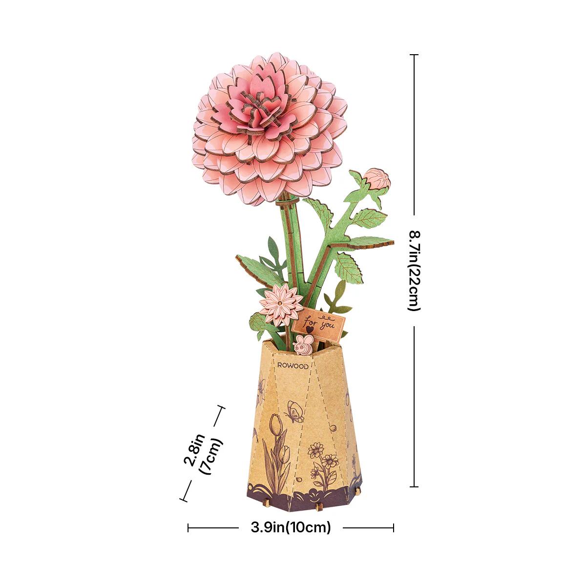 Rowood Pink Dahlia DIY Wooden Flower 3D Puzzle TW131 - Image 4