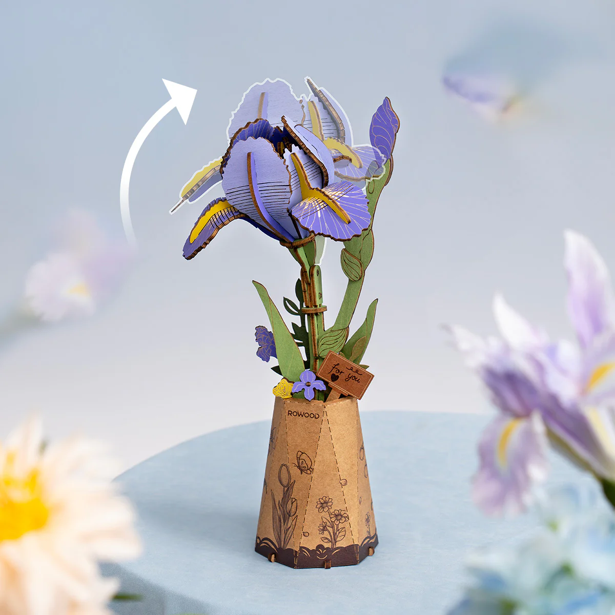 Rowood Purple Iris DIY Wooden Flower 3D Puzzle TW121 - Image 3