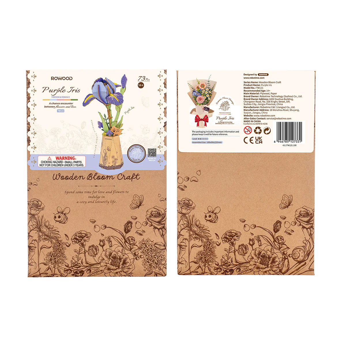 Rowood Purple Iris DIY Wooden Flower 3D Puzzle TW121 - Image 5